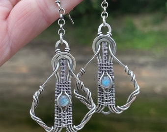 Labradorite Earrings - Sterling Silver Earrings - Wire Wrap Earrings - Lightweight Dangle Earrings - Gemstone Earrings - Unique Gift
