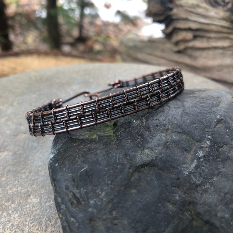 Wire Wrapped Copper Bracelet Unisex Woven Bracelet Etsy