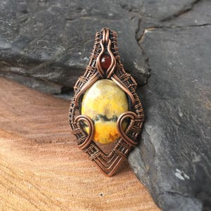 Copper Wire Wrap Wire Wrapped Pendant Heady Wire Wrap Wire Wrap Pendant Bumblebee Jasper Pendant Sweet Water Silver Bumble Bee image 7
