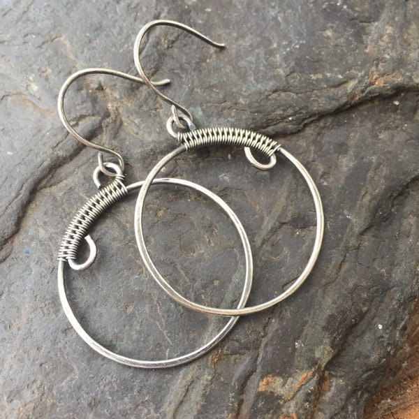 Sterling Silver Circle Earrings - Silver Hoop Earrings - Wire Wrap - Wire Wrap Earrings - Sterling Silver Earrings - Wire Wrapped Earrings