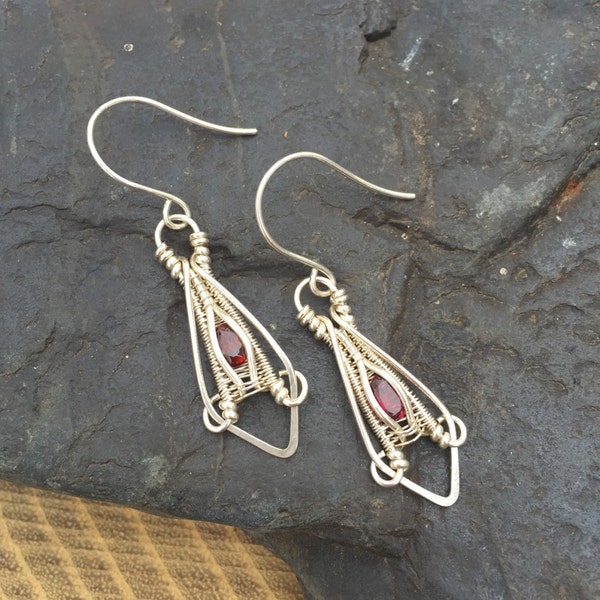 Wire Wrap Earrings - Garnet Earrings - Gemstone Earrings - January Birthstone - Wire Wrapped Jewelry - Wire Wrap - Garnet and Silver