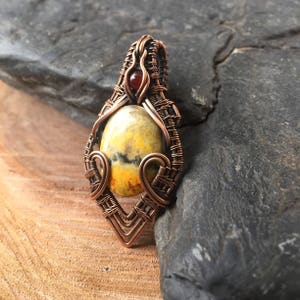 Copper Wire Wrap Wire Wrapped Pendant Heady Wire Wrap Wire Wrap Pendant Bumblebee Jasper Pendant Sweet Water Silver Bumble Bee image 2