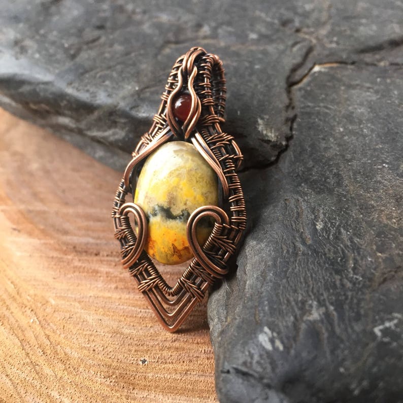Copper Wire Wrap Wire Wrapped Pendant Heady Wire Wrap Wire Wrap Pendant Bumblebee Jasper Pendant Sweet Water Silver Bumble Bee image 2
