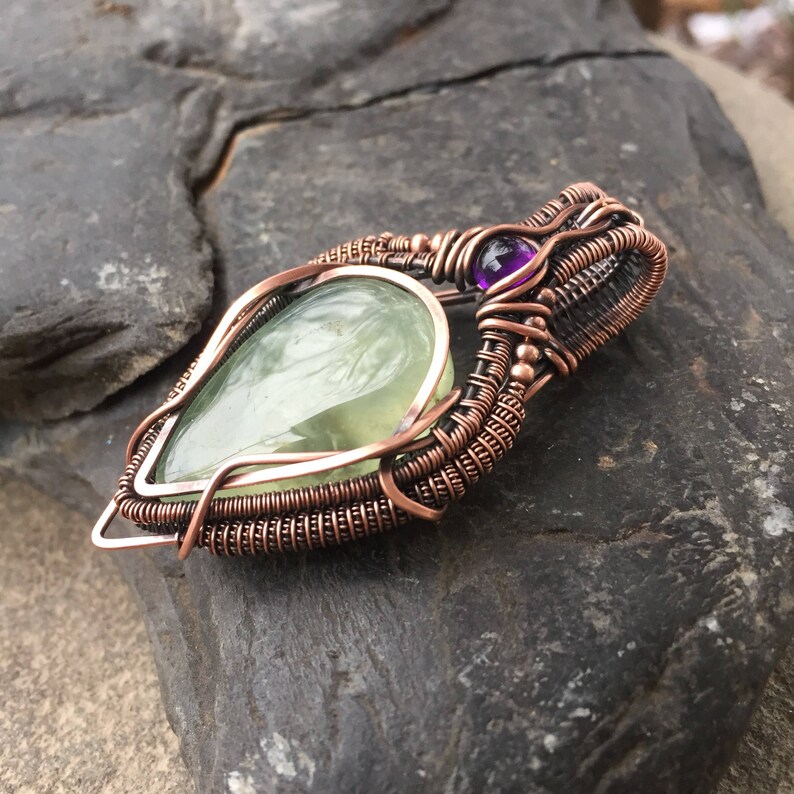 Wire Wrapped Pendant Copper Wire Wrap Prehnite Pendant Etsy