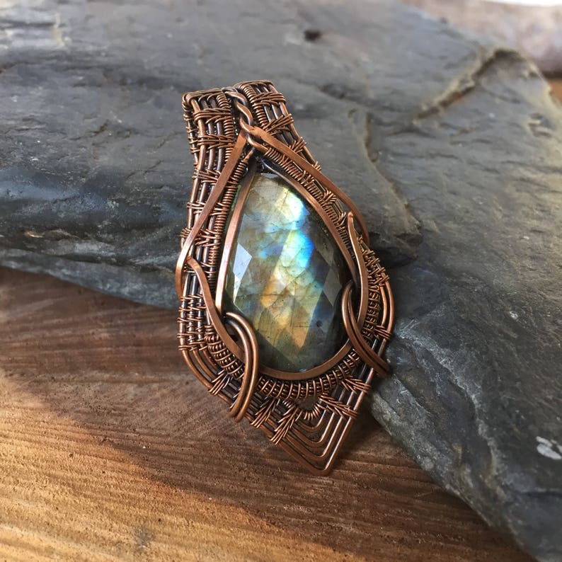 Copper and Labradorite Wire Wrapped Pendant Heady Wire Etsy