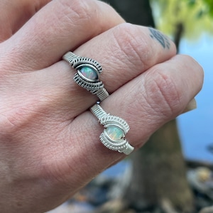 Opal Ring - MADE TO ORDER Wire Wrapped Opal Ring in Sterling Silver - Choose your size and finish Opal Ring