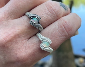 Opal Ring - MADE TO ORDER Wire Wrapped Opal Ring in Sterling Silver - Choose your size and finish Opal Ring