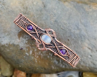 Wire Wrap, Wire Wrapped Bracelet, Copper Bracelet, Amethyst Moonstone Bracelet, Heady Wire Wrap, Wire Wrapped Jewelry, Sweet Water Silver,