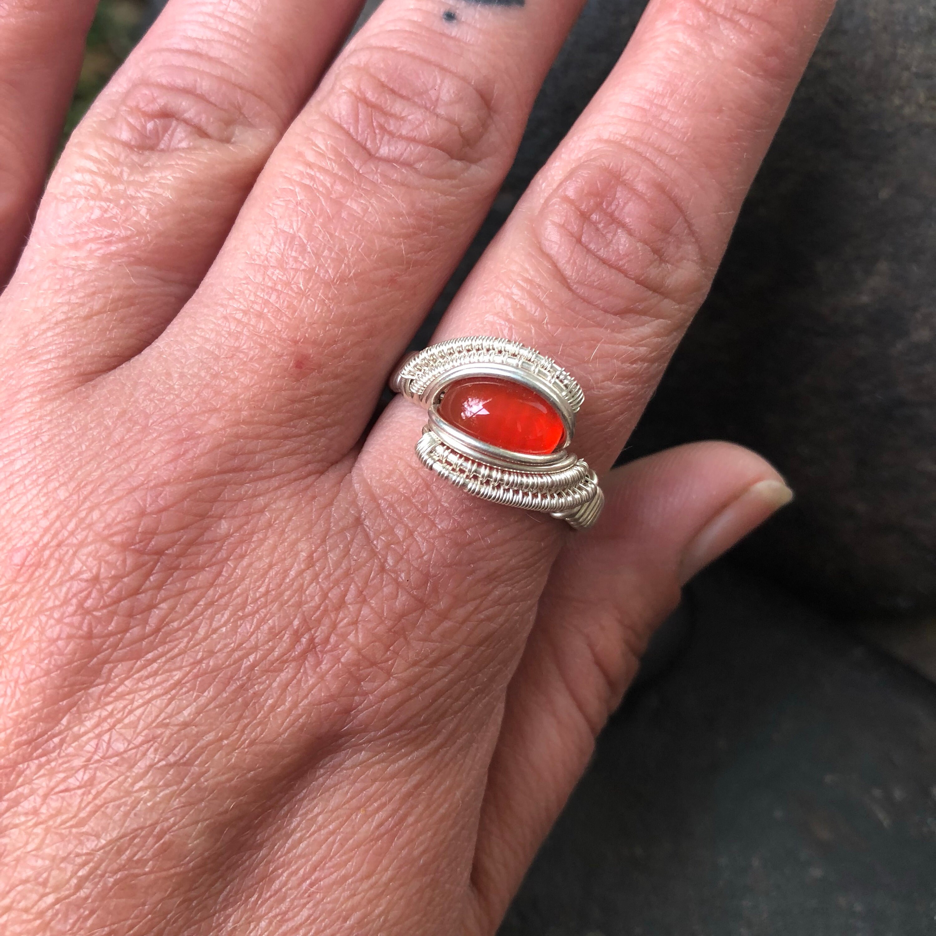 Size 9 Ring Wire Wrapped Ring Carnelian Ring Wire