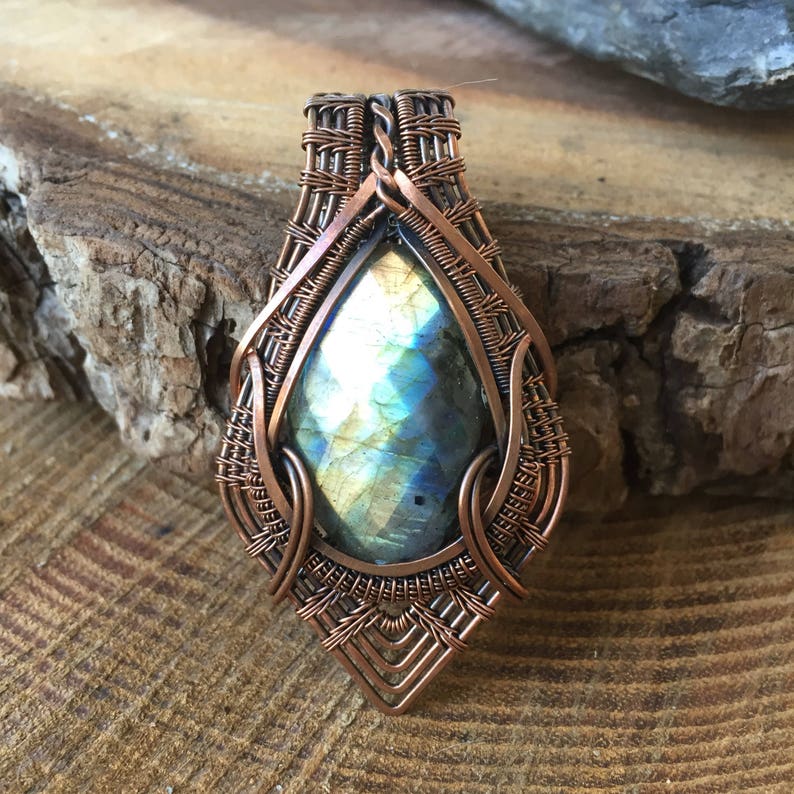 Copper and Labradorite Wire Wrapped Pendant Heady Wire Etsy