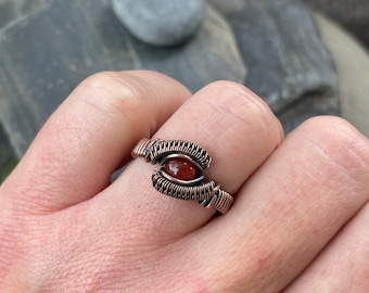 Size 6 1/2 Carnelian Wire Wrapped Ring in Copper - Wire Wrapped Jewelry