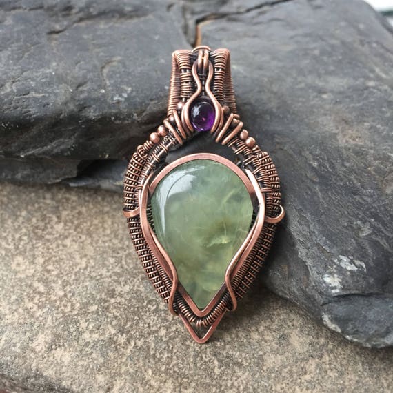 Wire Wrapped Pendant Copper Wire Wrap Prehnite Pendant Etsy