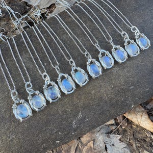Minimalist Moonstone Wire Wrapped Necklace in Sterling Silver - Bridesmaids Gifts - Dainty Silver Wire Wrapped Moonstone Jewelry