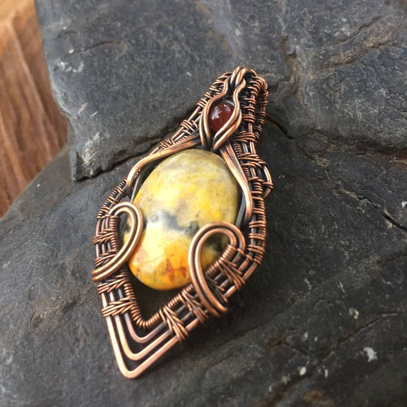 Copper Wire Wrap Wire Wrapped Pendant Heady Wire Wrap Wire Wrap Pendant Bumblebee Jasper Pendant Sweet Water Silver Bumble Bee image 4