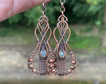 Labradorite Earrings - Lightweight Wire Wrap Earrings - Copper Earrings - Copper Wire Wrap - Gemstone Earrings - Boho Jewelry