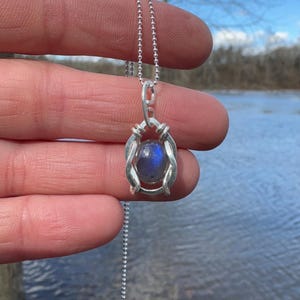 Minimalist Labradorite Wire Wrapped Necklace in Sterling Silver - Bridesmaids Gifts - Dainty Silver Wire Wrapped Labradorite Jewelry
