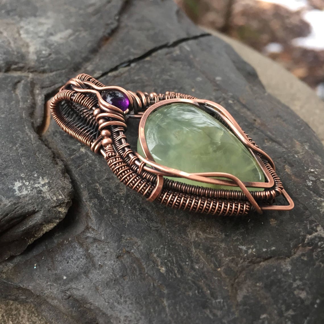 Wire Wrapped Pendant Copper Wire Wrap Prehnite Pendant Etsy