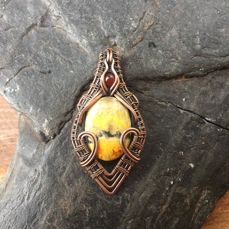 Copper Wire Wrap Wire Wrapped Pendant Heady Wire Wrap Wire Wrap Pendant Bumblebee Jasper Pendant Sweet Water Silver Bumble Bee image 8