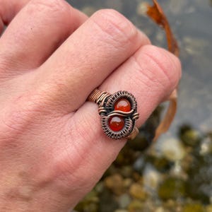 Size 8 Carnelian Ring, Wire Wrapped Ring in Oxidized Copper, Carnelian Ring in Antiqued Copper Size 8