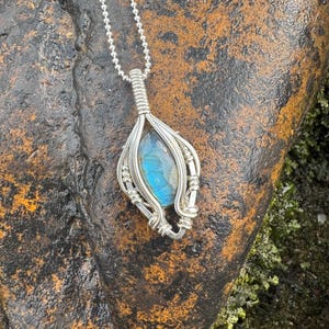 Labradorite Wire Wrapped Pendant in Sterling Silver - Blue Labradorite Jewelry - Wire Wrapped Pendant