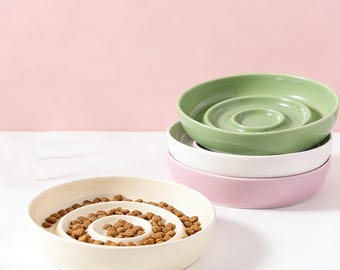 Ceramic Slow Feeder Pet Bowl | Spiral Puzzle Pet Bowl | Anti-Gulping Food Bowl for Dogs & Cats | Pet Health Feeder