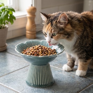 Ceramic Cat Bowl, Custom Pet Bowls, Elevated Cat Bowl, Custom Cat Dish, Gifts for Pet, Wide Shallow Whisker Friendly Cat Bowl