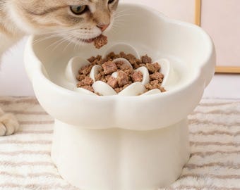 gamelle pour chat à alimentation lente, mangeoire surélevée pour chat, gamelle en forme de fleur pour chat, mangeoire lente en céramique, gamelle anti-étouffement pour animal de compagnie, gamelle pour chat sans danger pour les moustaches