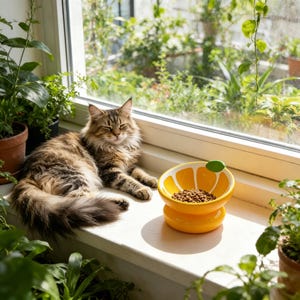 Orange kattskål, specialanpassad keramisk husdjursskål, upphöjd kattmatskål, morrhårsvänlig kattskål, handgjord keramisk husdjursskål, present till kattälskare
