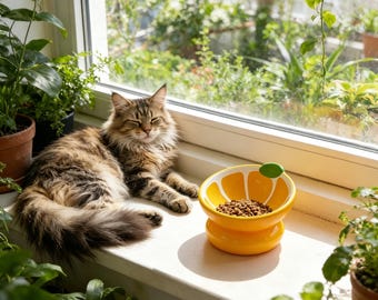 Orange Katzenschüssel, kundenspezifische keramische Haustierschüssel, angehobene Katzenfutterschüssel, Schnurrhaar freundliche Katzenschüssel, handgemachte keramische Haustierschüssel, Geschenk für Katzenliebhaber