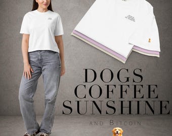 Dogs Coffee Sunshine Bitcoin, T-Shirt, Golden Retriever Crop Tee Women, Dog Mom Gift White Ivory Orchid, Hunde Bitcoin Geschenk