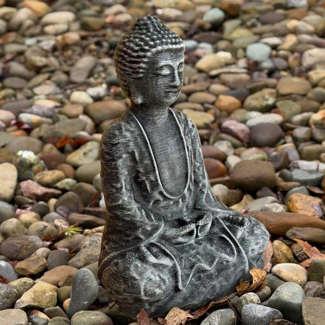 Stone Meditating Buddha Statue Concrete Zen Sculpture Spiritual Garden ...
