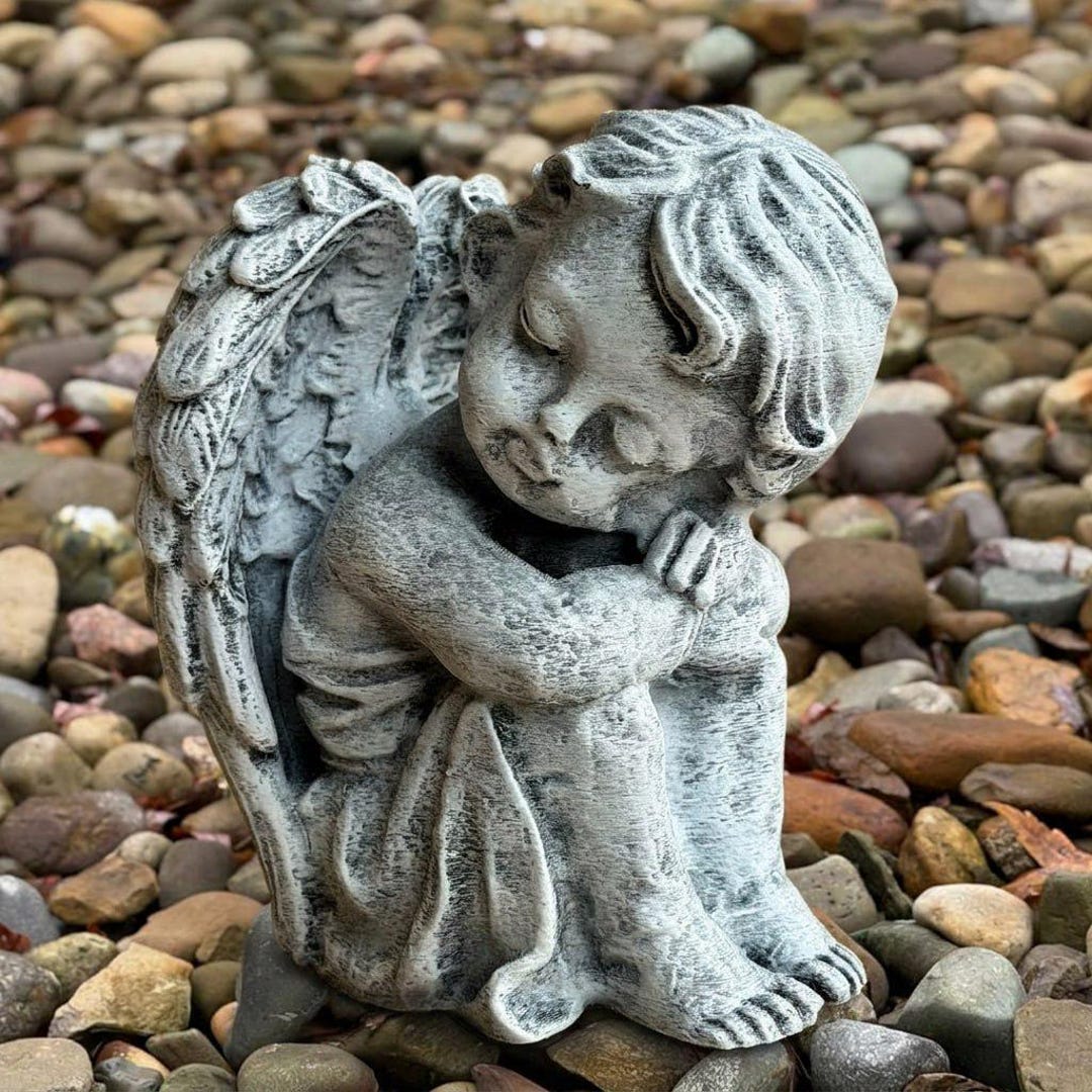 Concrete Sleeping Angel Statue Stone Cherub Sculpture Memorial Garden ...