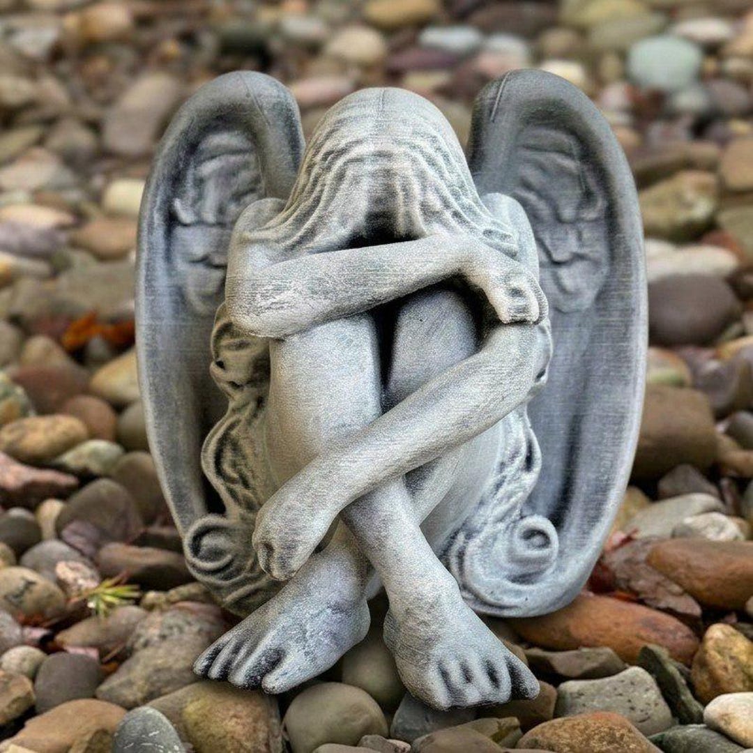 Concrete Crying Angel Memorial Statue Stone Garden Sculpture Cemetery ...