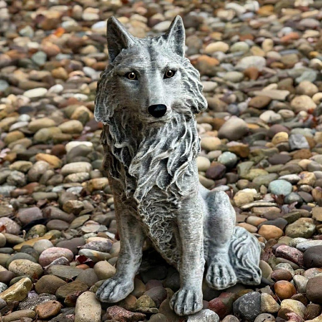 Concrete Wolf Statue Stone Sitting Grey Wolf Sculpture Wild Animal ...