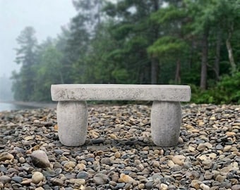 Concrete Stone Bench Statue Round Legs Decorative Bench Figurine Outdoor Garden Lawn Seating Furniture Cement Yard Pot Stand Sculpture Decor