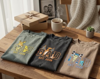 Geborduurd shirt Pokemon vader, eerste Vaderdagcadeau voor vader, shirt Pokemon vader en kinderen, vaderdagcadeau, shirt vaderdag
