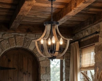 Rustic Wood Candlestick | Farmhouse Candle Pendant Light Dining Room Entryway Country Chic EU