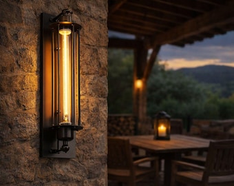 Applique Murale Tube Industriel Fer Forgé, Industrial Edison Tube Wall Sconce, Lampe Loft Rétro Noir Mat E27, Couloir, Bar, Restaurant