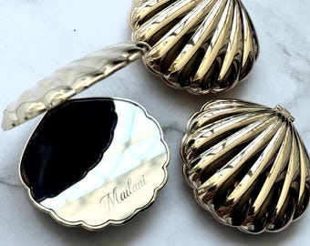 Personalized Shell Compact Mirror, Custom Engraved Makeup Mirror, Bridesmaid Gift, Beach Wedding Favor, Monogram Pocket Mirror