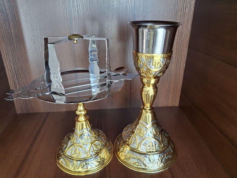 Orthodox Sponge 13.5 Oz (400ml) Orthodox Gold & Silver Plated Liturgical Eucharist Set ...