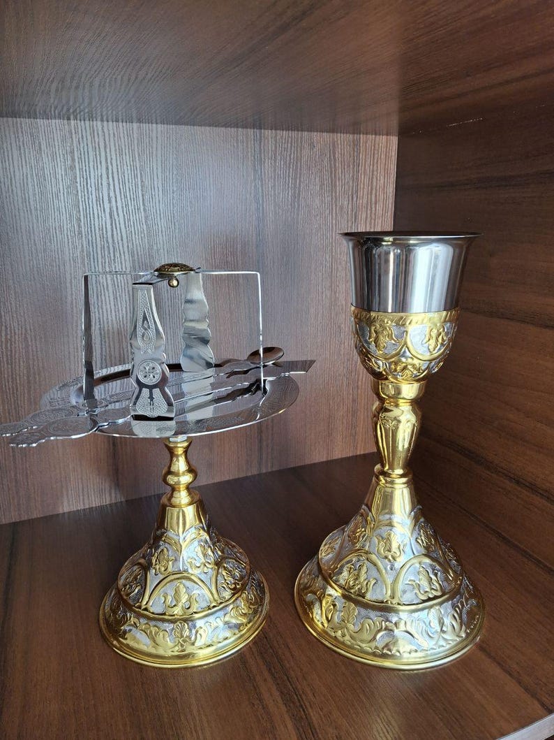 Orthodox Sponge Orthodox Liturgical Eucharist Set – Gold Silver Plated Brass Chalice ...