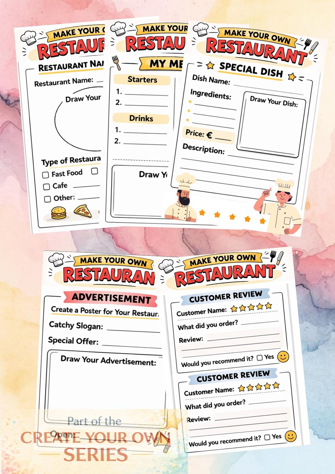 Create Your Own Restaurant Printable 5 Page Instant Download PDF - Etsy
