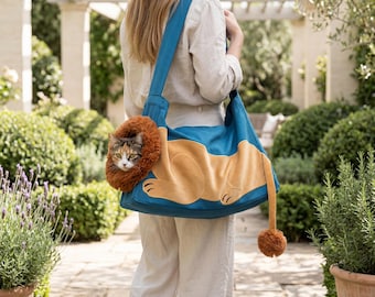 Cute 3D Lion Pet Carrier Bag for Pet, Breathable Mesh Pet Sling Tote Cat Shoulder Bag, Puppy Outdoor Travel Carrier for Pet Lovers