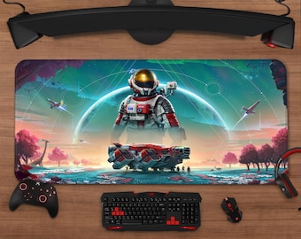 No Man's Sky Extended Desk Mat | Space Explorer Gaming Mousepad | XXL Desk Setup Decor