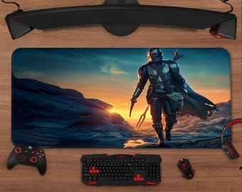 The Mandalorian Mouse Pad | Sci-Fi Bounty Hunter Extended Desk Mat | XXL Gaming Mousepad | Desk Setup Decor