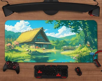 Studio Ghibli Anime Desk Mat | Fantasy Landscape Extended Gaming Pad