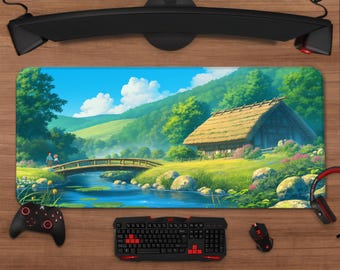 Studio Ghibli Inspired Mouse Pad | Anime Landscape Extended Desk Mat