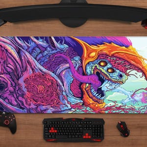 Hyper Beast Neon Chaos Gaming Mouse Pad | Extended Desk Mat Decor