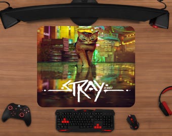 Stray Mouse Pad | Cyberpunk Cat  Desk Mat | Gaming Mousepad | Desk Setup Decor