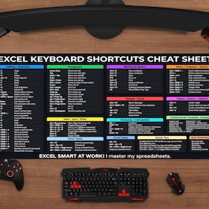 Excel Keyboard Shortcuts Desk Mat | Spreadsheet Cheat Sheet Mouse Pad